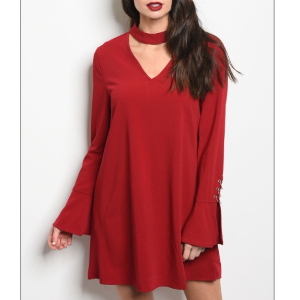 Crimson skater dress w/choker & v-neck, Gorgeous! Sz M
